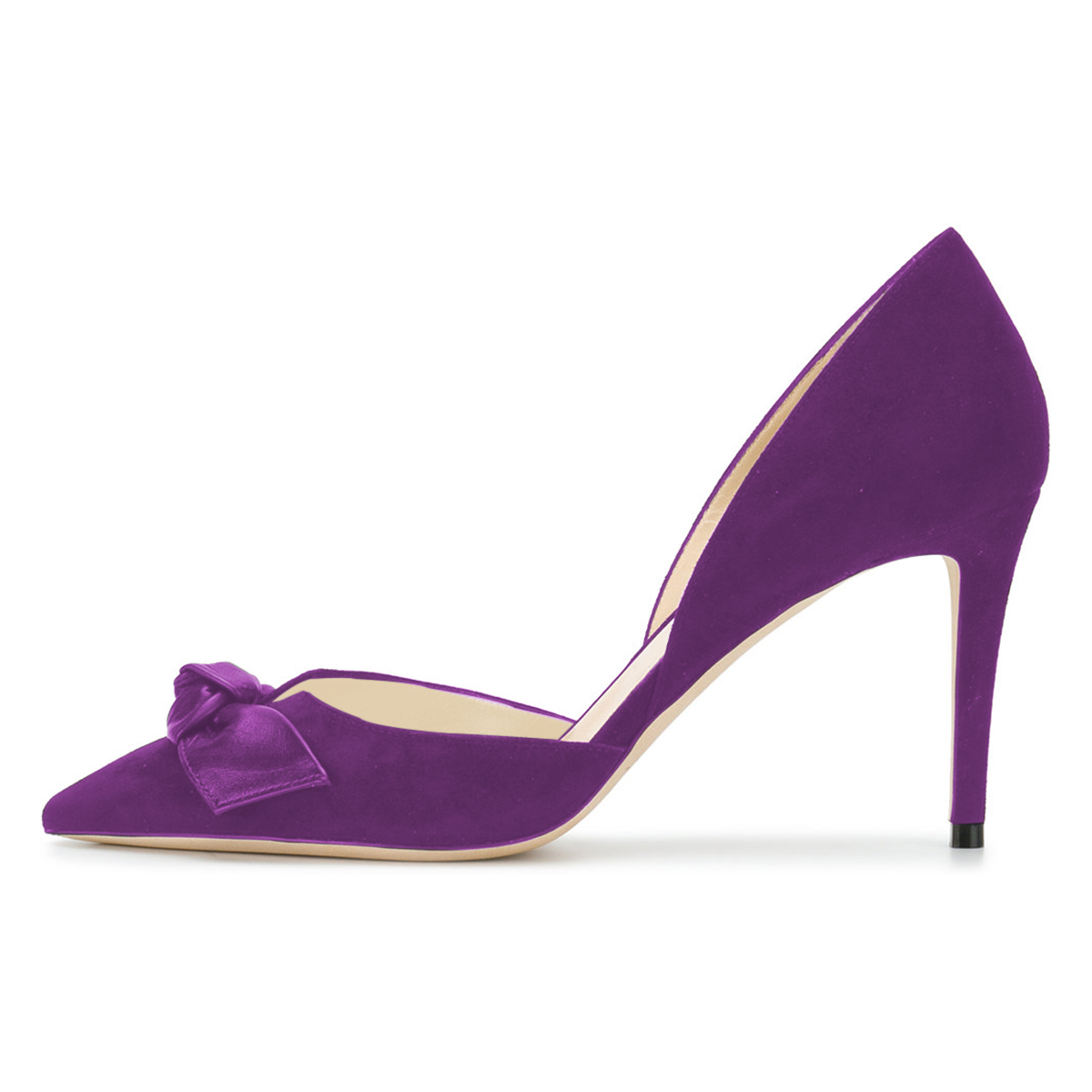 GOOSHOE Purple Office Heels Pointy Toe Stiletto Heel Pumps with Bow