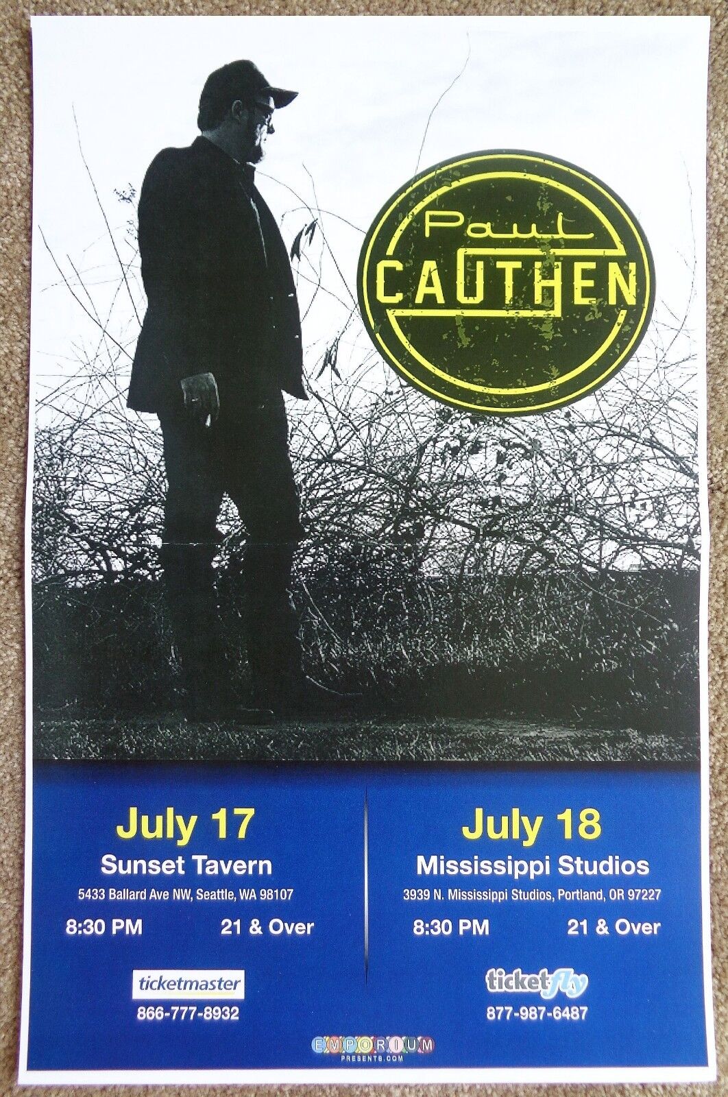 PAUL CAUTHEN 2016 Gig POSTER Portland Oregon Seattle Washington Concert