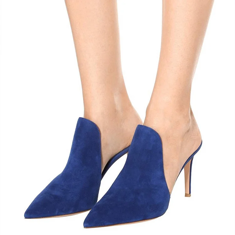 Royal Suede Pointy Toe Stiletto Heel Mules Vdcoo