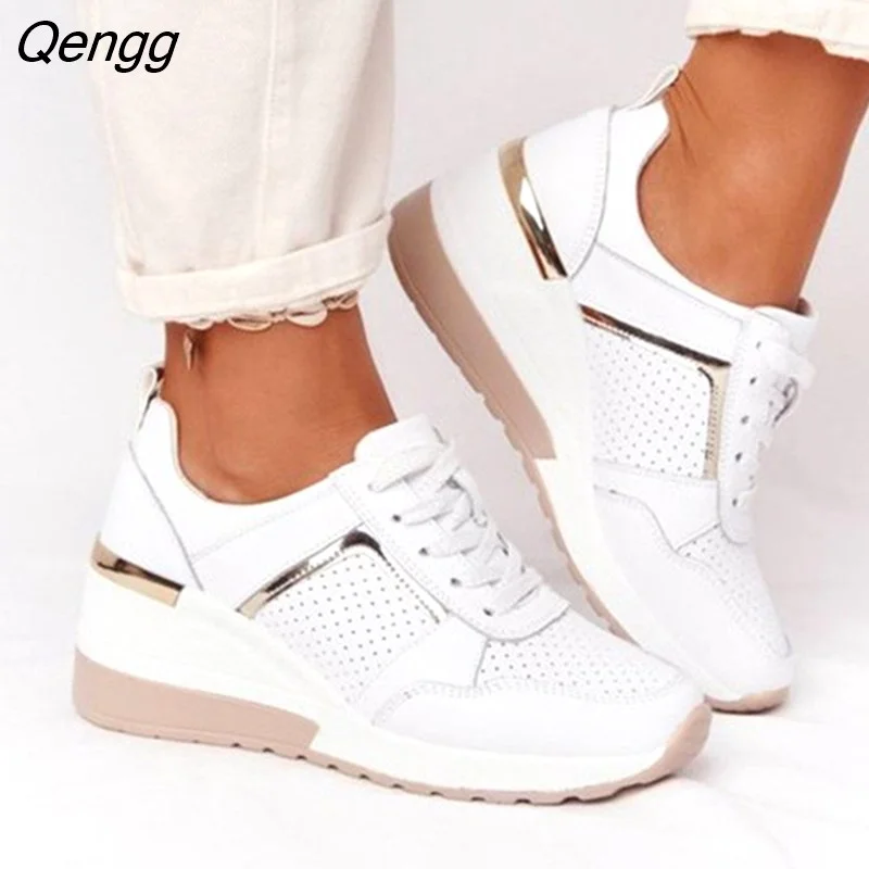 Qengg Casual Shoes 2023 New Fashion Wedge Flat Shoes Zipper Lace Up Comfortable Ladies Sneakers Female Vulcanized Shoes 304-1