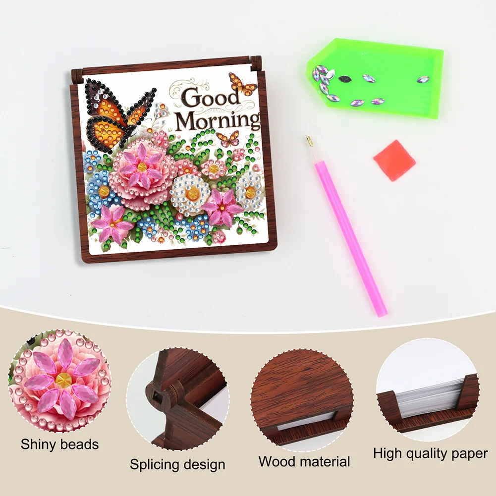 Wooden 5D Diamond Painting Kit Note Box DIY Diamond Art Notepad Box (Flowers)