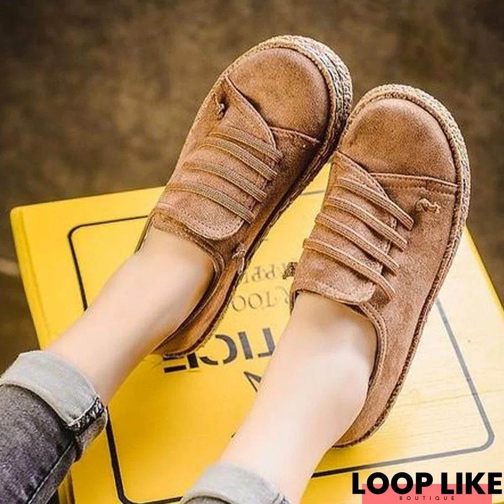 Women Casual Lace-Up Flats Comfortable Round Toe Loafers Shoes