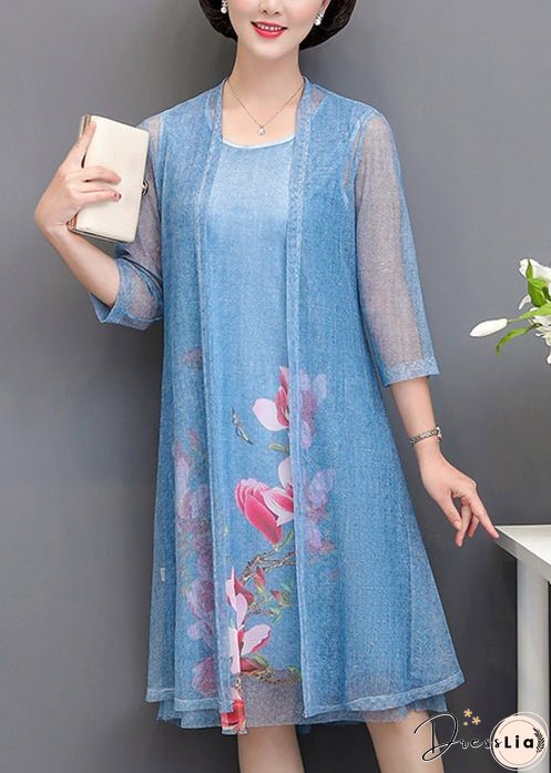 New Grey O Neck Print Tulle Two Piece Set Spring