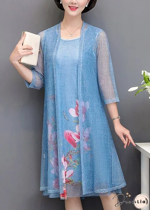 New Grey O Neck Print Tulle Two Piece Set Spring