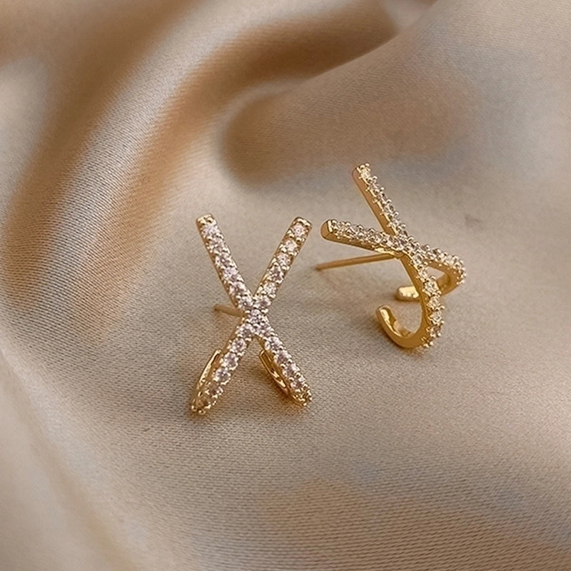 1 Pair Shiny Letter Stainless Steel Plating Inlay Zircon Gold Plated Ear Studs