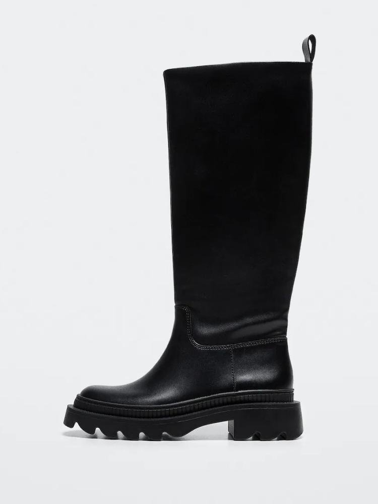 Casual Black Mid-Top Thick Track Sole Platform Round Toe Boots