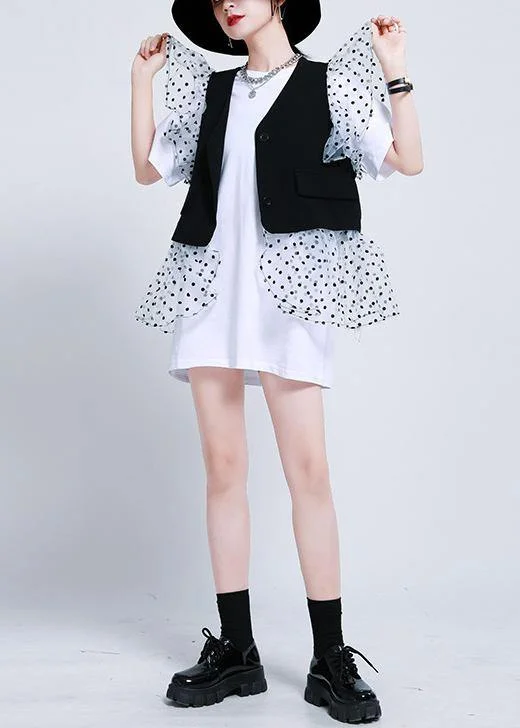 Beautiful Black Patchwork dress Two Piece Suit Set Summer