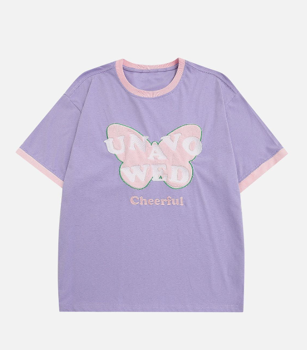 Butterfly Print Short Sleeve Women'S Y2K Top Romantic T-Shirt