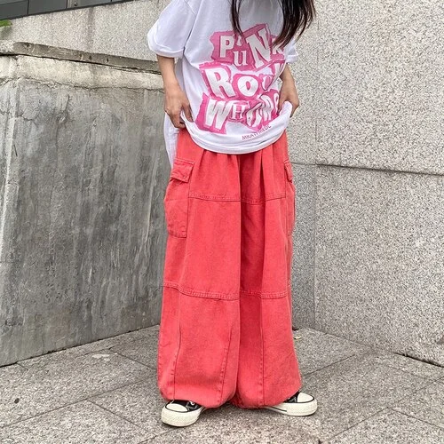 Brownm Japanese Wide Leg Pants Women High Waist Vintage Cargo Pants 2022 New Bottoms Korean Fashion Streetwear Casual Trousers