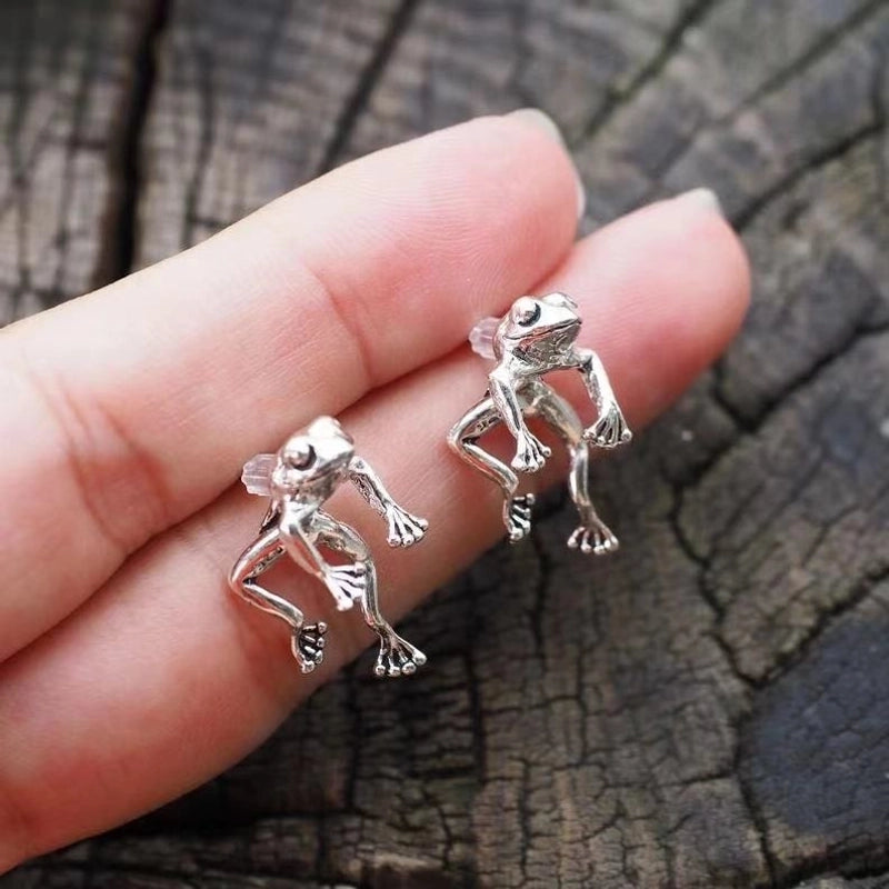Wish New Vintage Silver Frog Earrings Women’s  Trendy Classical Ethnic Style Elegant Old Earrings Necklace