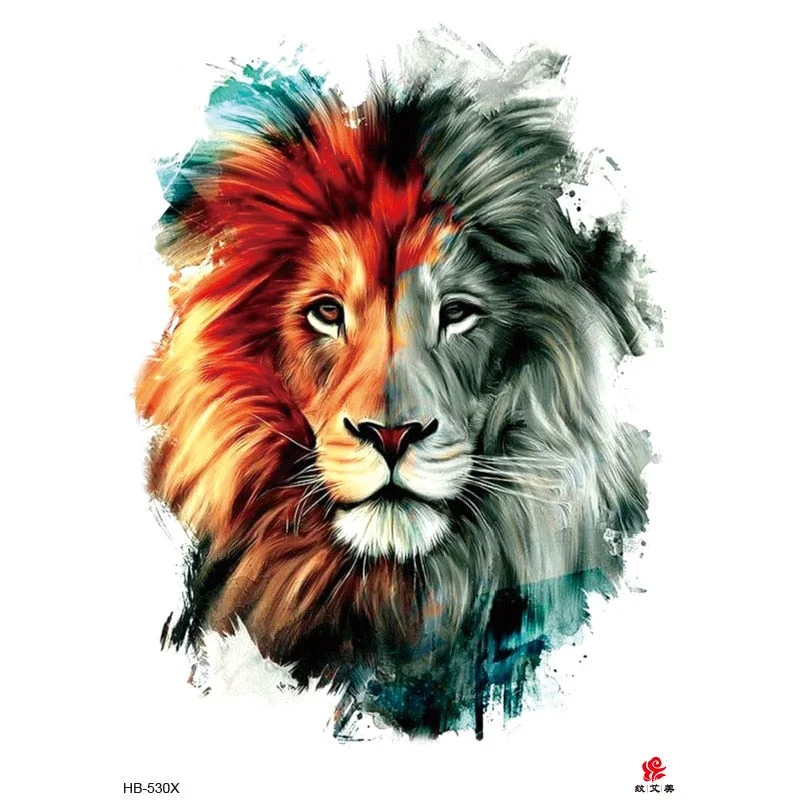Lion Tiger Cool Temporary Tattoo Sticker Fashion Wolf Waterproof Animal Body Art Arm Tatto Fake Removable Tatoo for Men Women