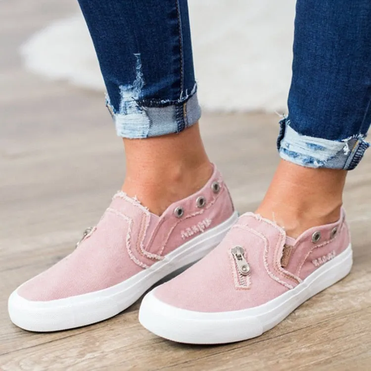Women Canvas Shoes 2021 Fashion Casual Canvas Shoes Women Flat Shoes Women Denim Zipper Loafers Plus Szie 43 Zapatos Para Mujer