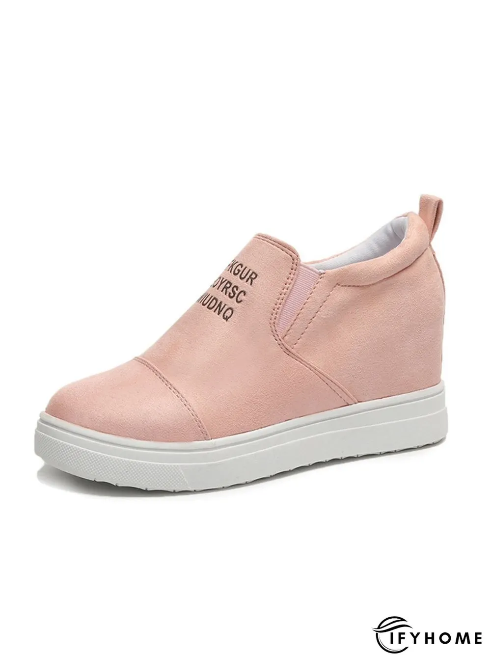 Letter Stitching Inner Heightening Round Toe Wedges | IFYHOME