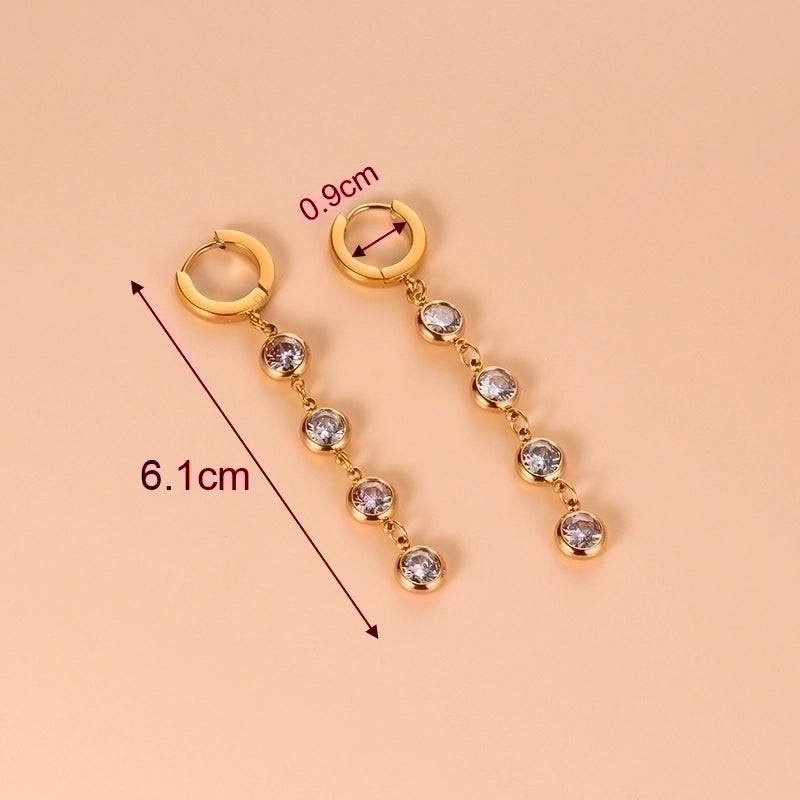 1 Pair Fashion Sector Heart Shape Tassel Gold Plated Inlay 304 Stainless Steel Zircon Stainless Steel Earrings