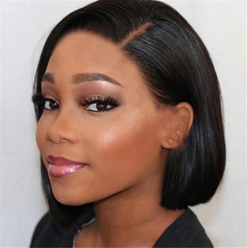 Women's Popular Black Bobo Head Split Short Straight Hair Cover -vasmok