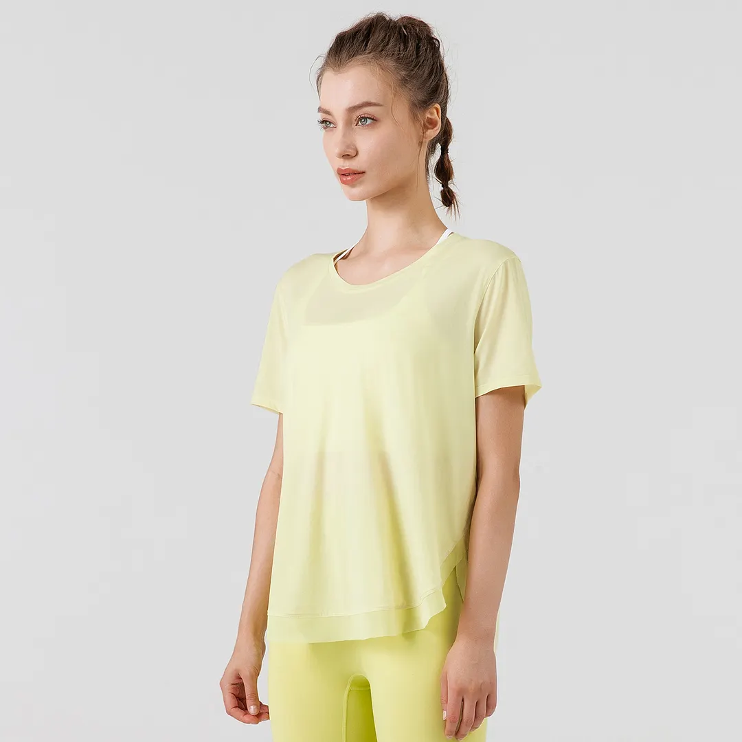 Buy Hergymclothing Mist Green short sleeve v sided split mesh breathable loose sports running t-shirt online