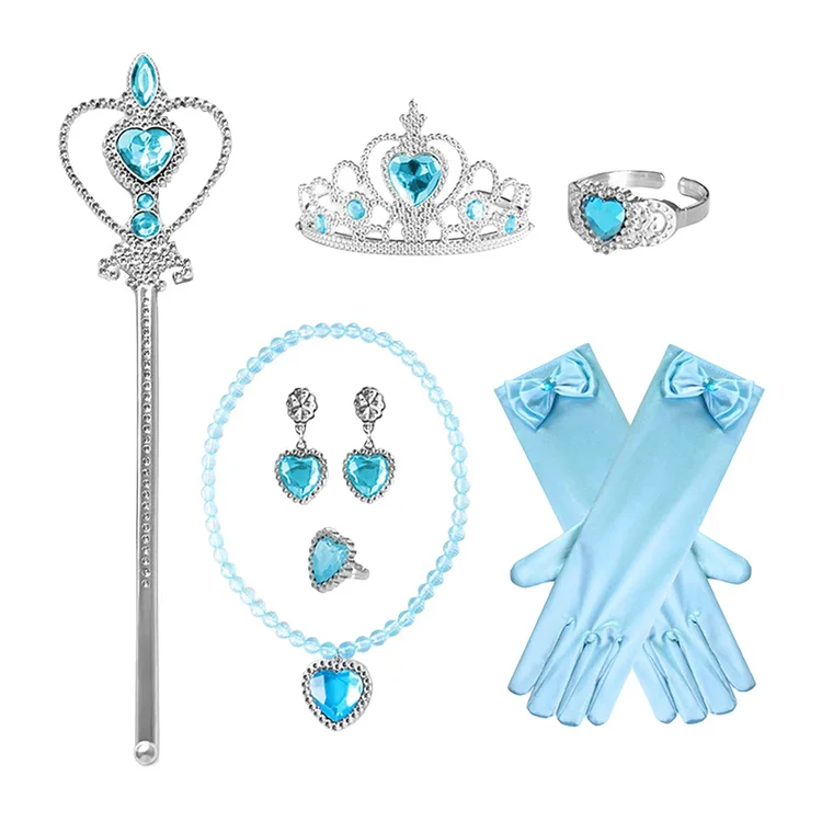 Frozen Elsa Princess Love Necklace Set Girls Princess Jewelry Children's Peach Heart With Diamond Crown Wand Blue Size One Size