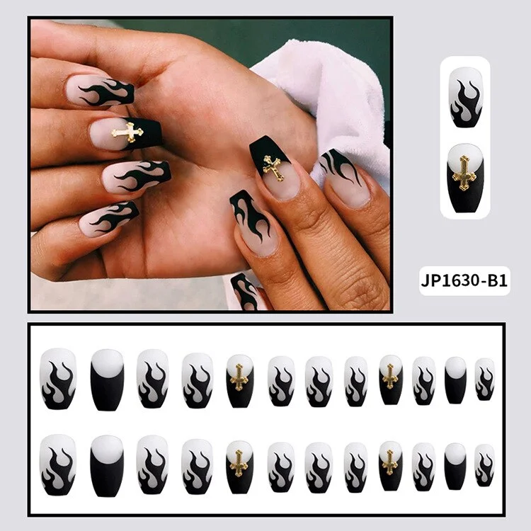 Fashion 24pc/set 10 Sizes Fake Nails Full Cover French False Nail Tips With Double-Sided Nail Adhesive Tab Press On Nails Art-Nail Inspo
