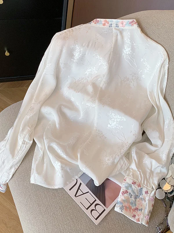 Athvotar Athvotar Chinese Style Embroidered Collar Shirt Women's Spring 2025 Design Sense Of Improved Cheongsam Zen Dress Top