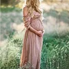 Maternity Ruffle Off Shoulder Boho Maxi Dress