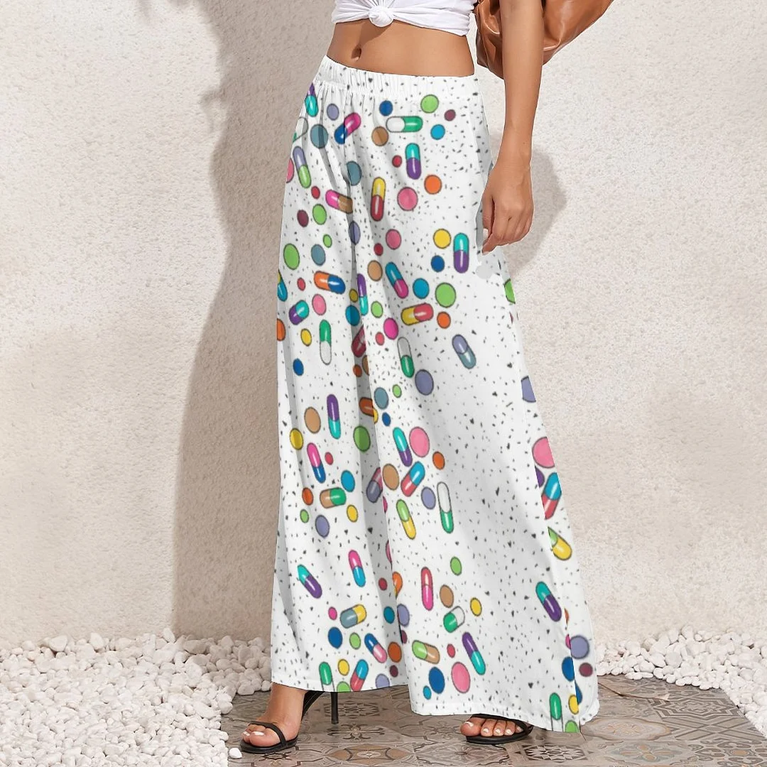 Pills Loose Fit Stretchy Wide Leg Palazzo Lounge Women Casual Loose Wide Leg Pants