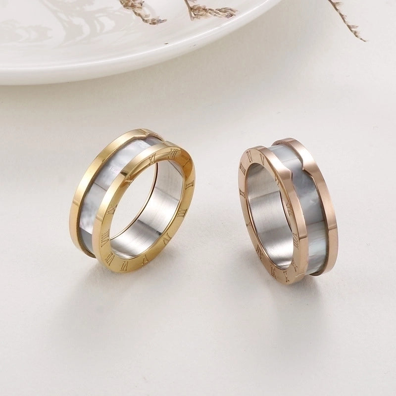 Streetwear Roman Numeral Titanium Steel 18K Gold Plated Enamel Rings