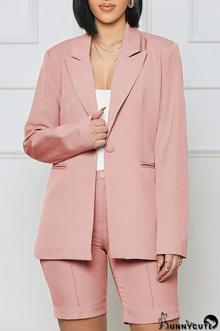 Pink Casual Solid Patchwork Buttons Turn-back Collar Long Sleeve Two Pieces