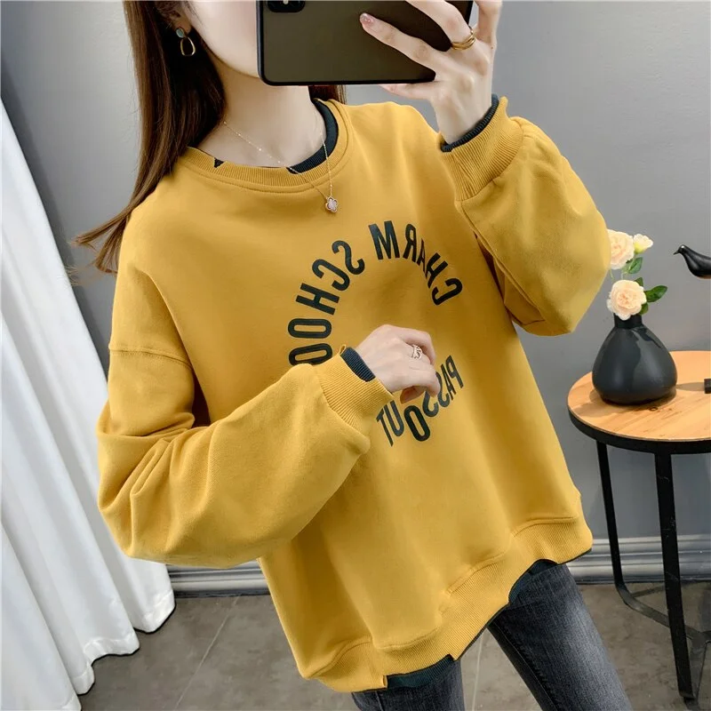 19609 (room 2, aisle 35) real shot cotton round neck letter stitching fake two pieces of sweater female 56