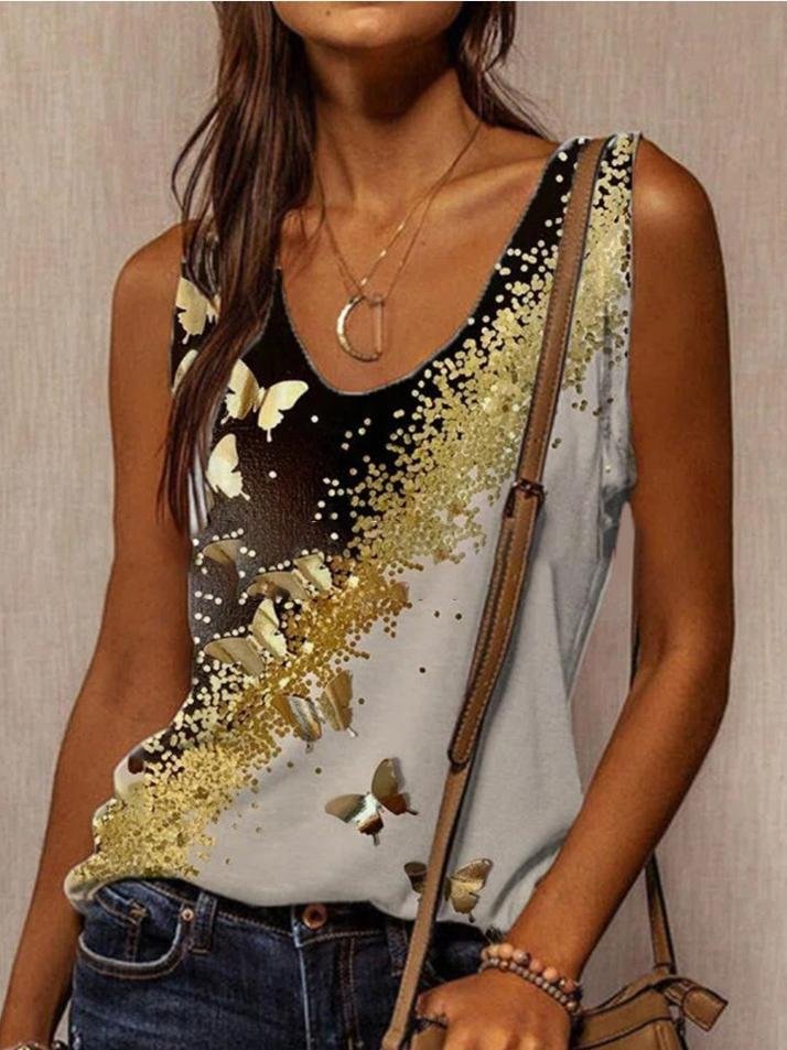 Butterfly Print Sleeveless Casual Tank Tops