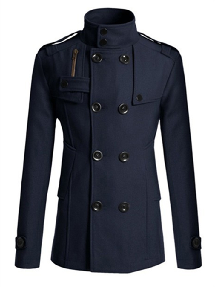 Men's Winter Coat Peacoat Wool Overcoat Double Breasted Business Casual Regular Slim Fit Warm Solid Colored Fall Long Sleeve Thick Classic Trench Coat Office Daily Work | 168DEAL
