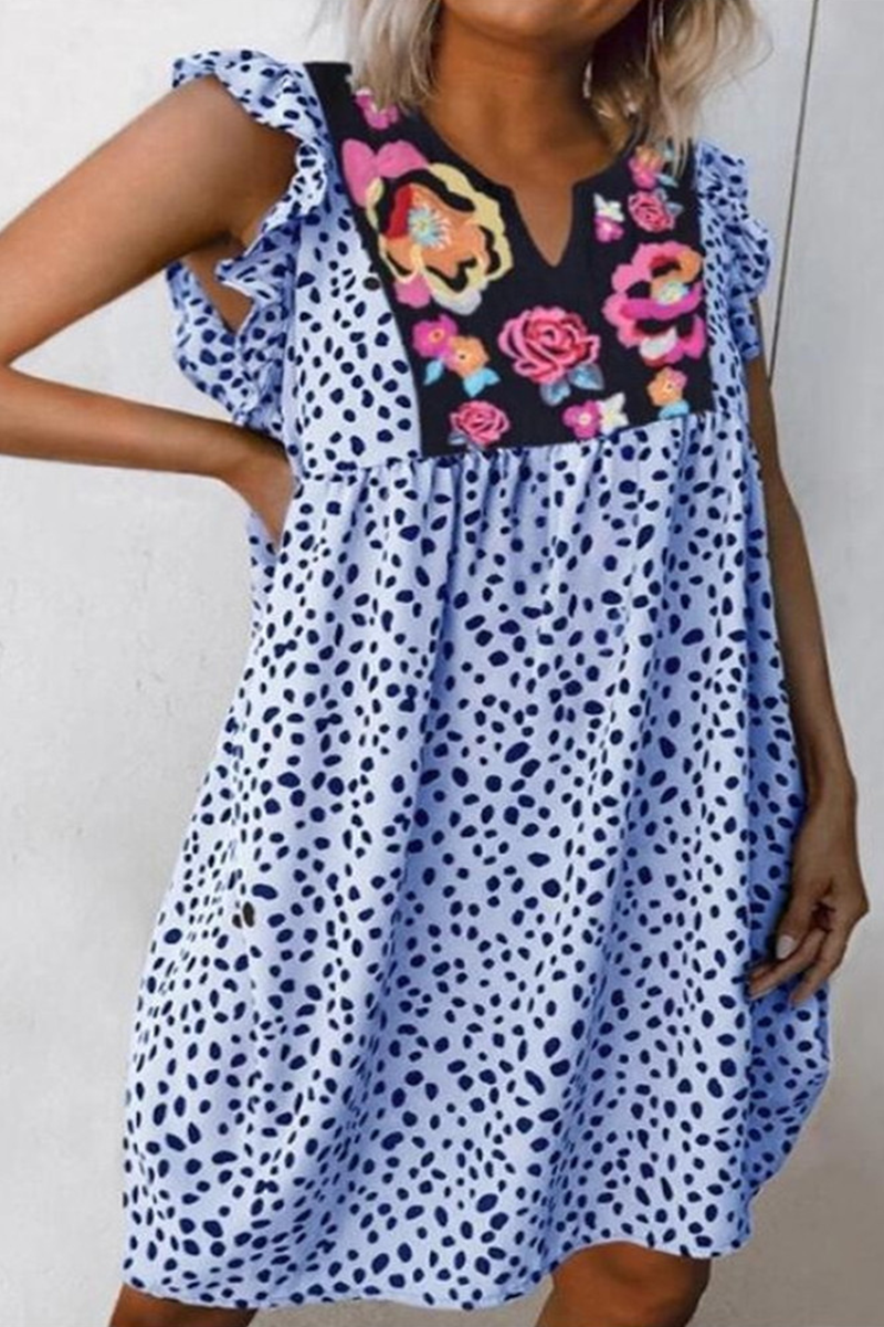 Fashion Leopard Flounce V Neck Straight Dresses(6 Colors)