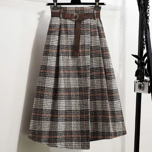 Dubeyi Vintage Designer Long Skirt Women Y2k Knee Length Tartan Plaid Maxi Skirts Casual Fashion Elegant High Waist A-line Skirt