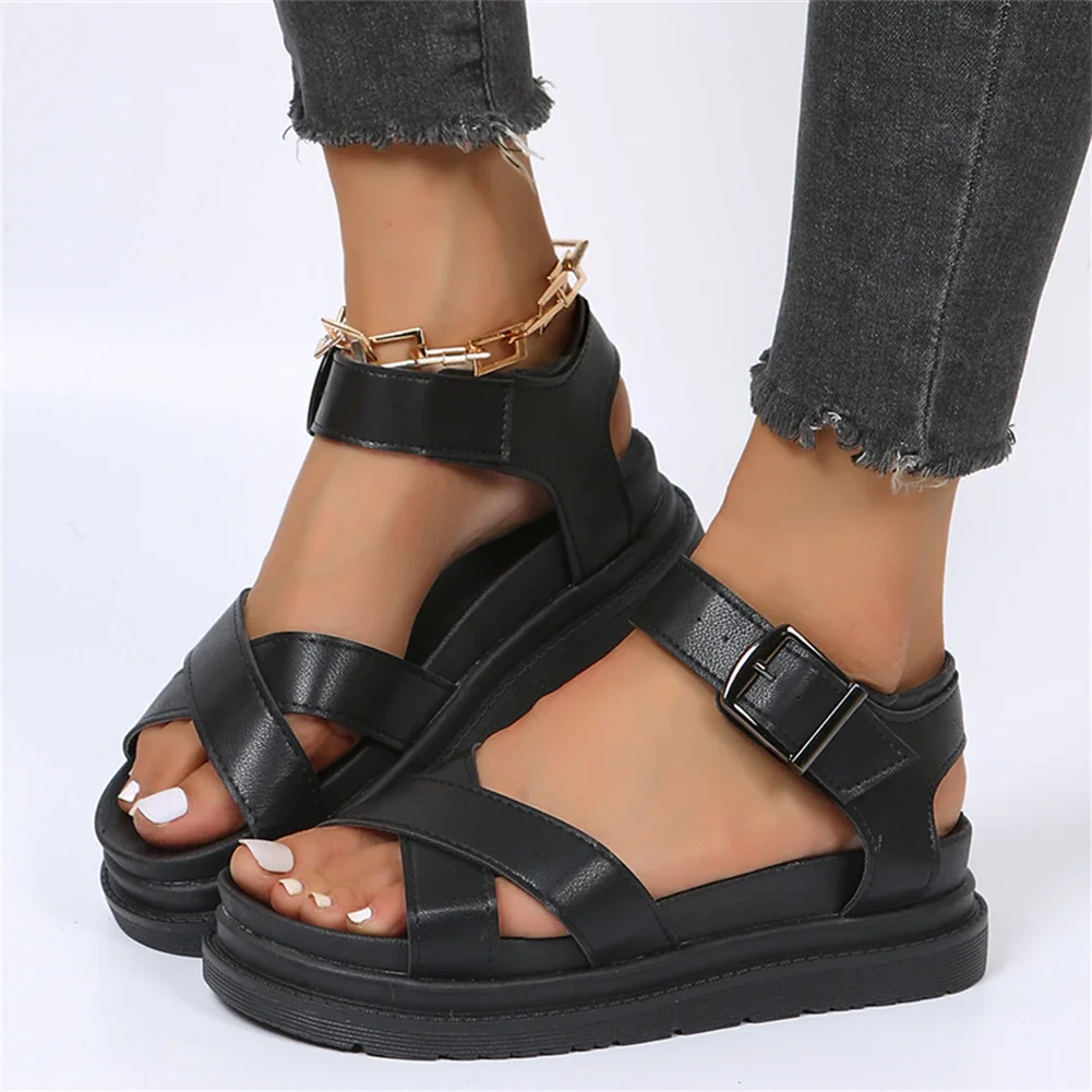 Qengg Brand Design Open Toe Platform Chunky Heel Punk Leisure women's Sandals Casual Buckle Black White Trendy Shoes Woman