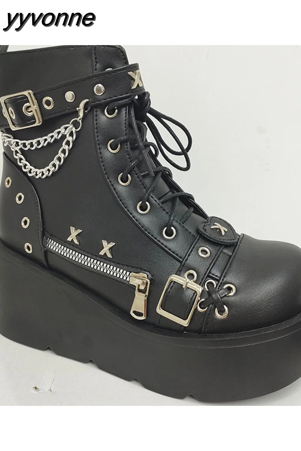 yyvonne Women Goth Platform Mid Calf Boots Wedges Heeled Cospaly Autumn Combat Boots Design Luxury Motorcycle Boots Shoes