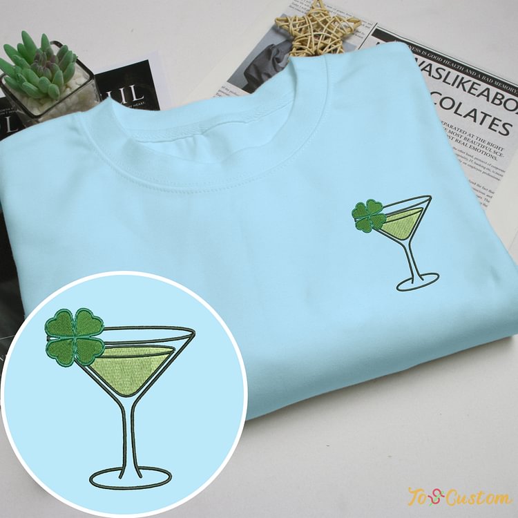 TOSCUSTOM™ Lucky Clover Cocktail Sweatshirts St Patricks Day Shamrock Embroidered Hoodies