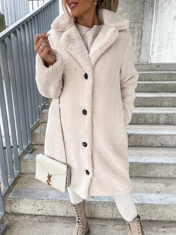 Autumn and Winter Women's Explosive Fur Long-sleeved Lapel Women's Plush Tops Commuter Wind Long Coat