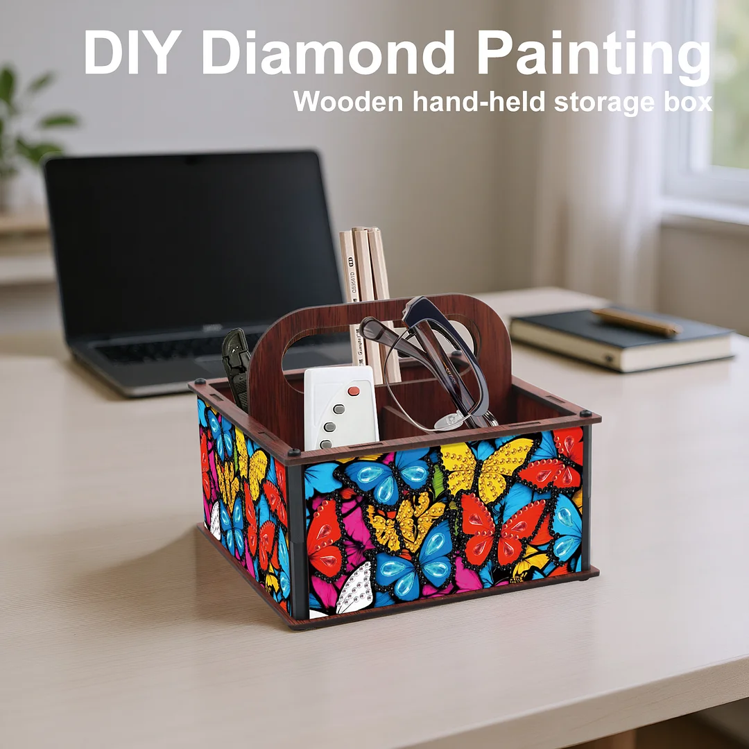 DIY Butterfly Wooden Diamond Painting Handheld Storage Box Kit Tabletop Decor