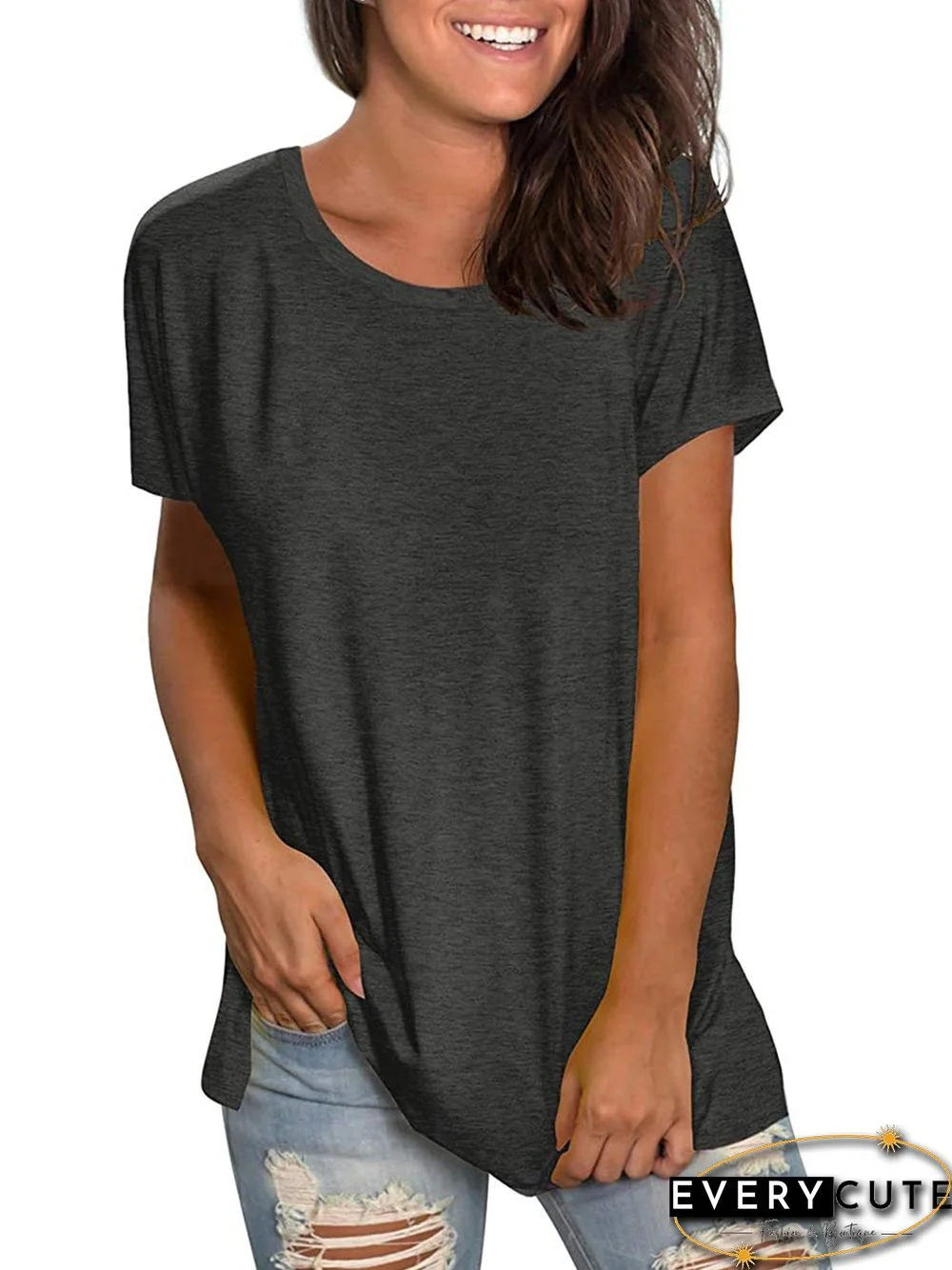 Short Sleeve Cotton-Blend Crew Neck Casual T-shirt