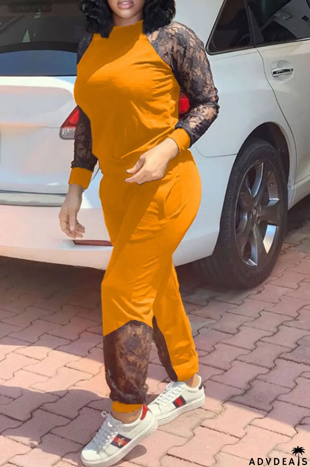 Orange Polyester Casual Solid Regular Long Sleeve Two Pieces