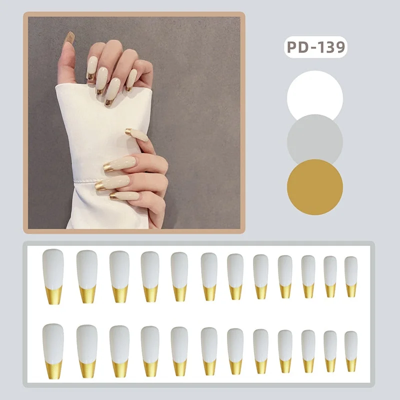 24pcs Pink Rose Design False Nail Patch Coffin Fake Nails Removable Long Paragraph Fashion Manicure Nail Art Press On Nail Tips-Nail Inspo