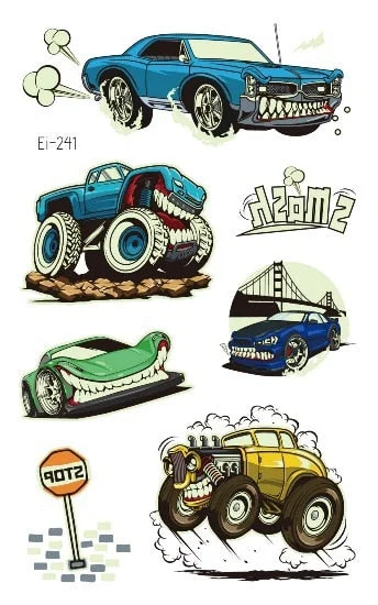 Luminous Cool Racing Tattoo Stickers Waterproof Party Cartoon Car Children's Temporary Tattos Hand Body Foot Men Fake Tatoo