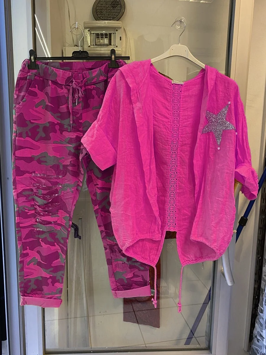 Sequin Star Decor Shirt And Camouflage Pants