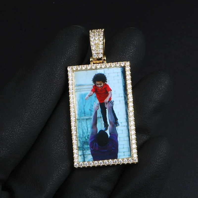 Rectangle Custom Picture Medallion Pendant Necklace-VESSFUL