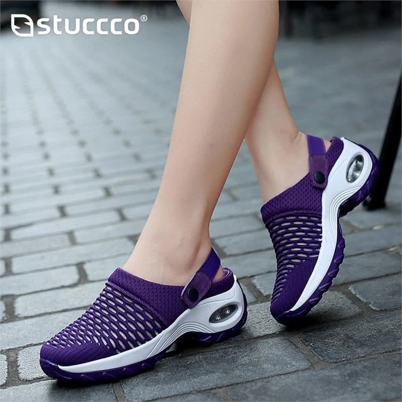 Womens Mesh Shoes Summer Sandals Heighten Air Cushion Soft Walking Sandals Sports Slippers Comfortable Breathable Flats Shoes