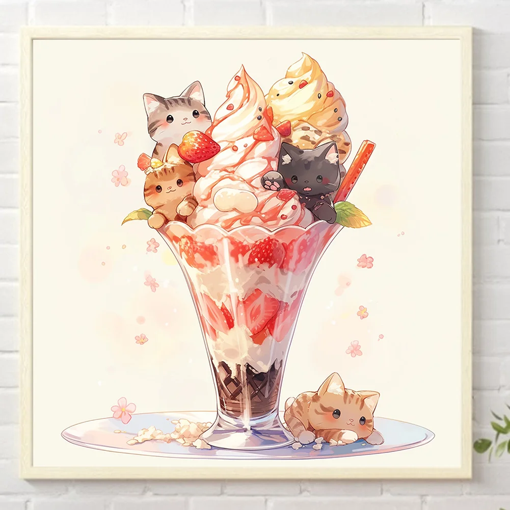 Partial AB Diamond Painting - Full Round Drill - Ice Cream Kitten(Canvas|45*45cm)