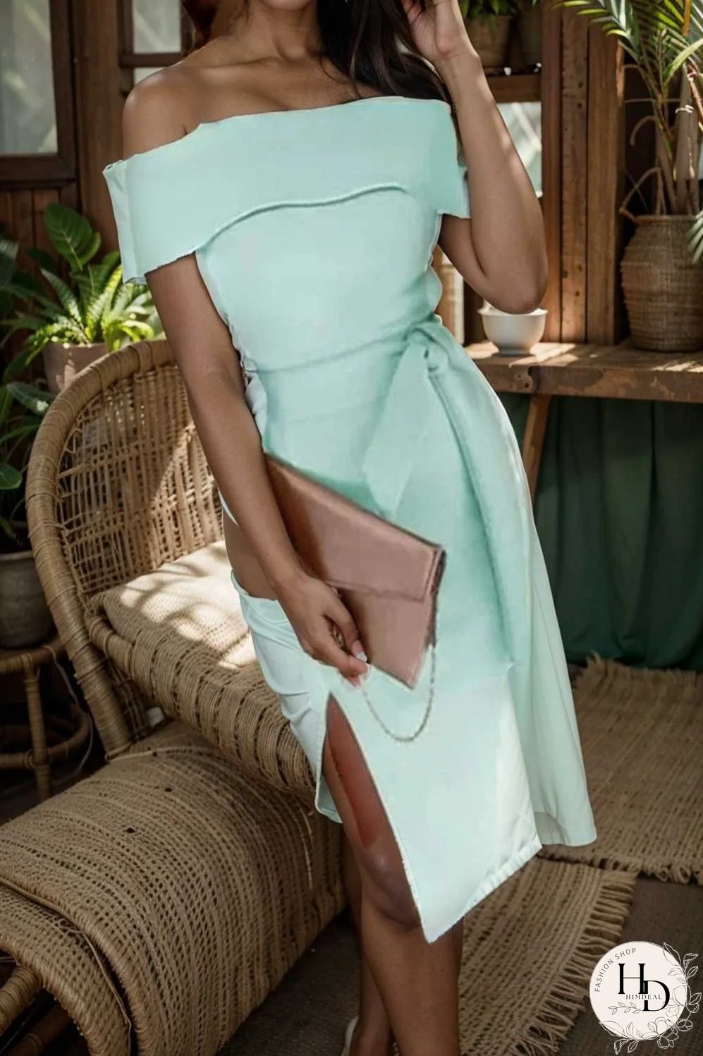 elegant off shoulder midi party dress for women