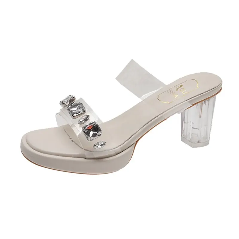 Breakj Breakj Slippers Women Wearing Fashion Fairy French Transparent High Heels Coarse Sandals Niche High-Grade Cool Drag