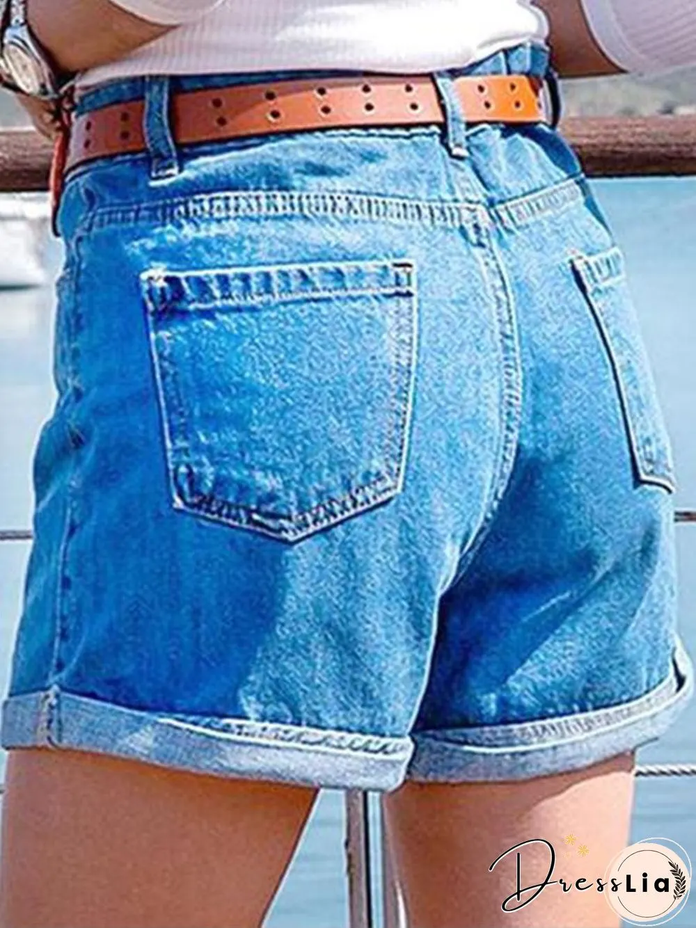 Casual Washed Solid Denim Shorts P10673