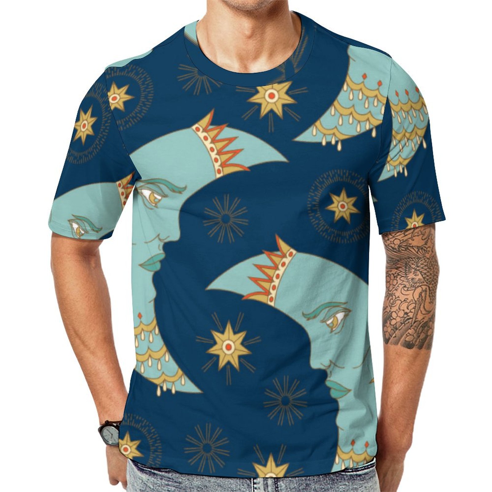 Lady Moon Bohemian Crescent Moon Short Sleeve Print Unisex Tshirt Summer Casual Tees for Men and Women Coolcoshirts