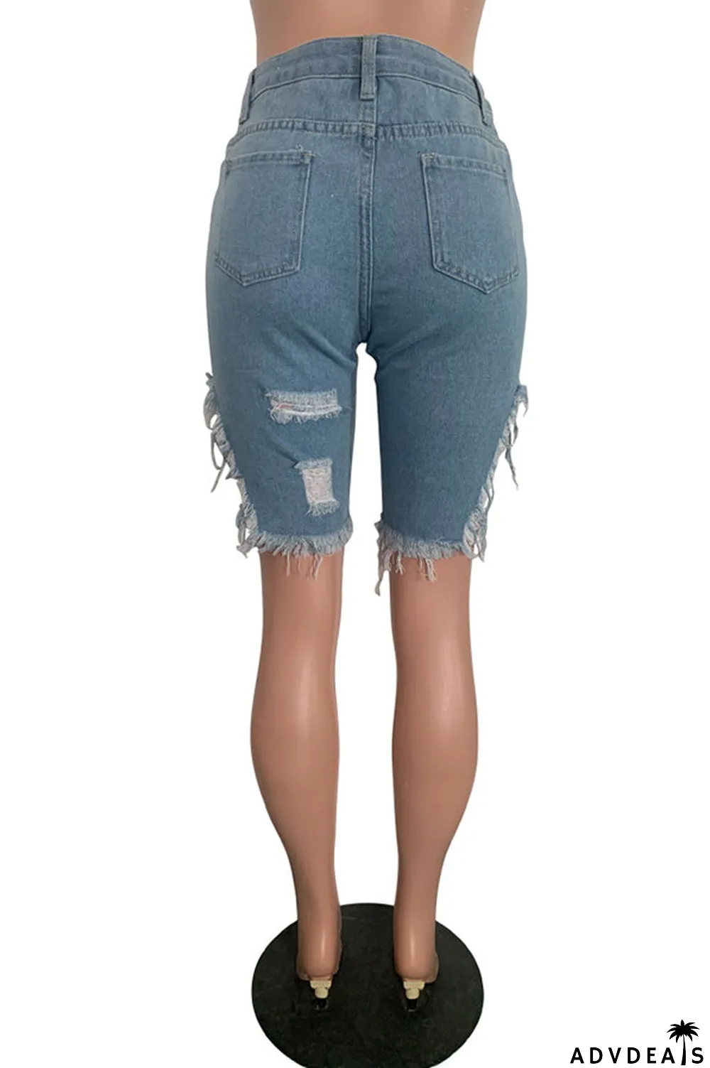 Light Blue Black Light Blue Dark Blue Denim Button Fly Mid Asymmetrical Boot Cut Capris Bottoms